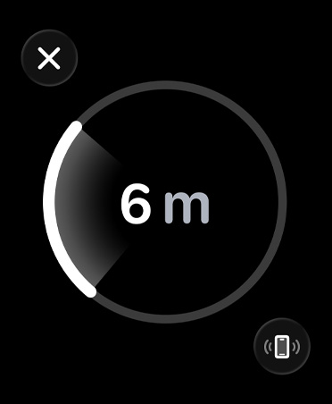 Localisation de précision, barre de progression blanche entourant la distance estimée par rapport à l’iPhone perdu
