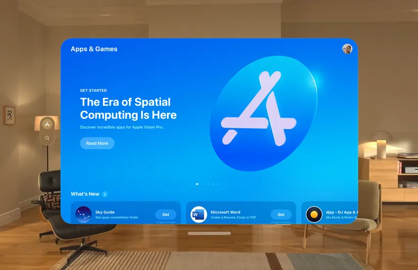 Apple Vision Pro 展示 App Store 介面