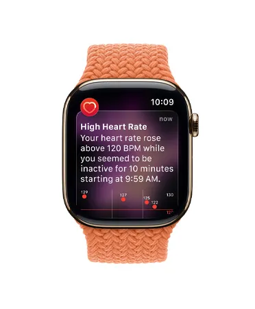 Apple Watch Series 11, titanium case gold color, High heart rate notification, Braided Solo Loop, turmeric color