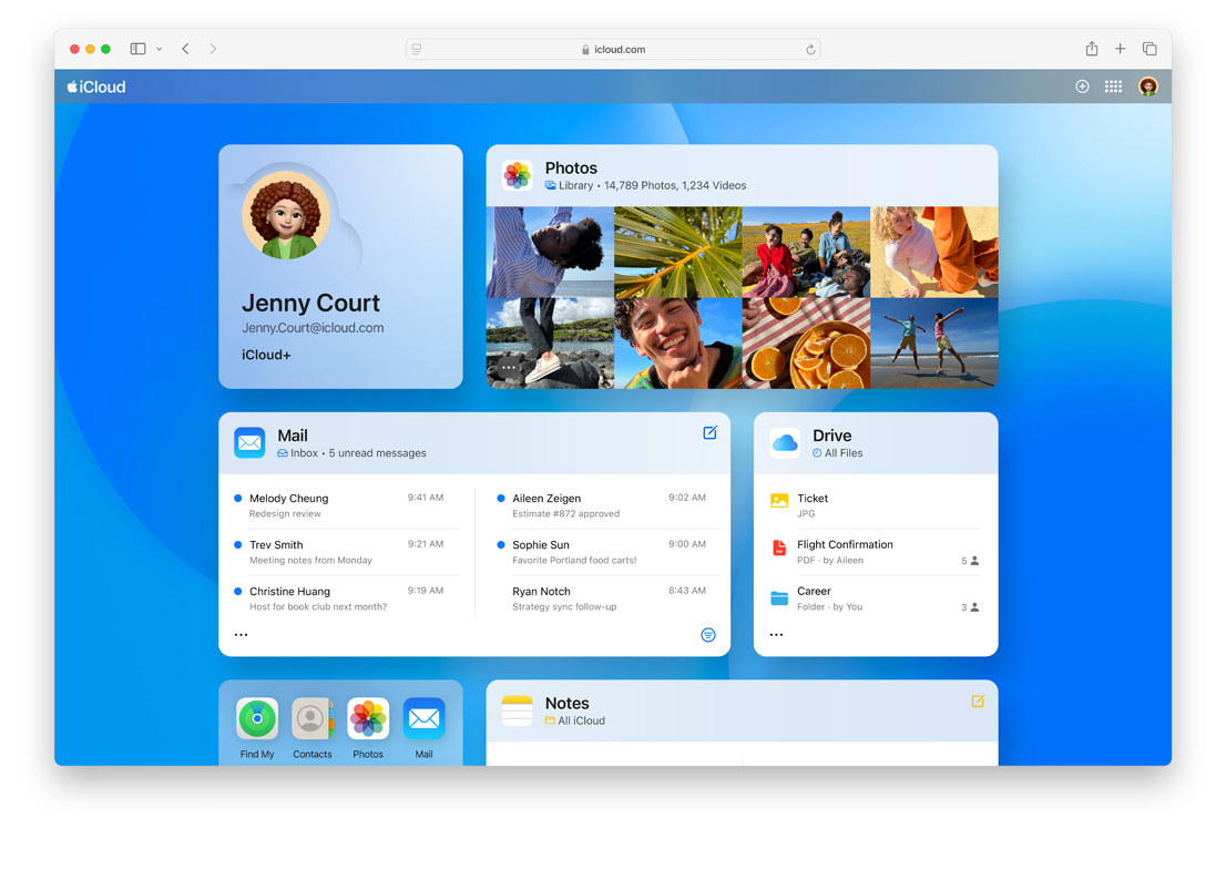 Écran affichant iCloud.com