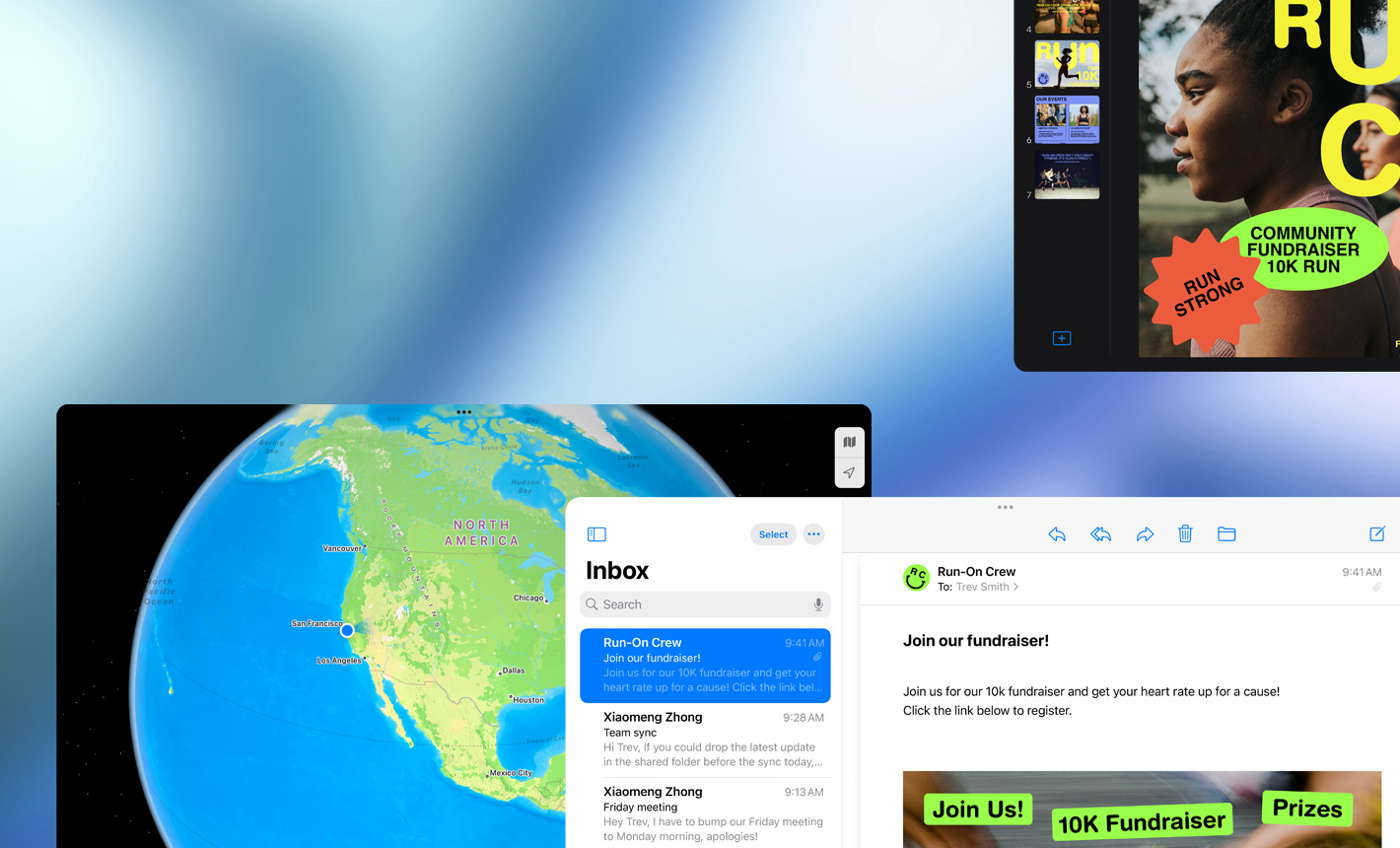 Πολλαπλές οθόνες με διαφορετικά apps σε χρήση, οριζόντιος προσανατολισμός