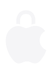 }Лого на Apple във формата на катинар, механизмът е в заключена позиция, за да подчертае защитата на поверителността