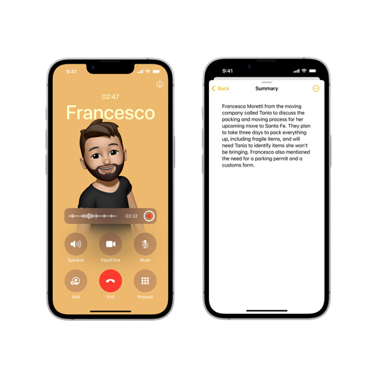 Zasloni iPhonea 16e s sažetkom telefonskog poziva prikazanim u aplikaciji Bilješke, generiranim pomoću Apple Intelligencea.