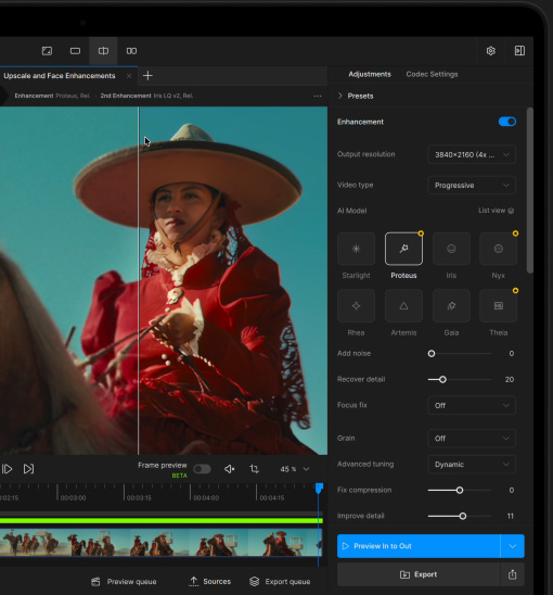 MacBook Pro ekraan, millel on video, mida tuunitakse AIga Topaz Videos