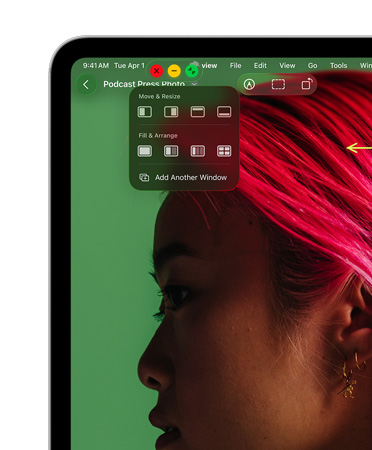 Window controls, with red button to close, yellow button to minimize, and green button to zoom, plus options to move and resize or arrange your windows