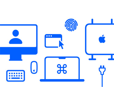 شعار الإعداد الشخصي، مع أيقونات عدة لجهاز Mac مثل ماوس ولوحة مفاتيح