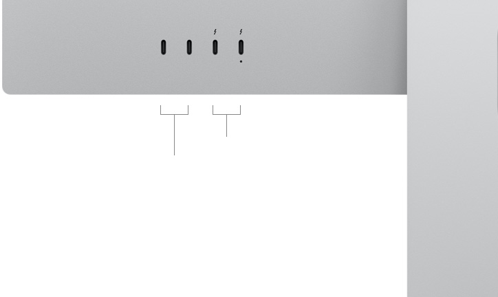 Vista posterior del monitor Studio Display XDR, que muestra dos puertos USB-C y dos puertos Thunderbolt 5